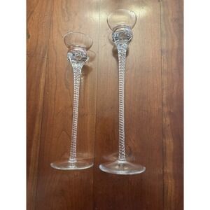 Set Of 2 Toscany‎ Crystal Hand Blown Twisted Stem Candle Holders